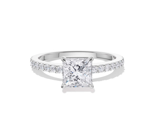 Princess Cut Engagement Ring with Pave Band