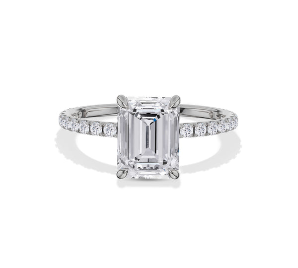Pave Diamond Emerald Cut Engagement Ring