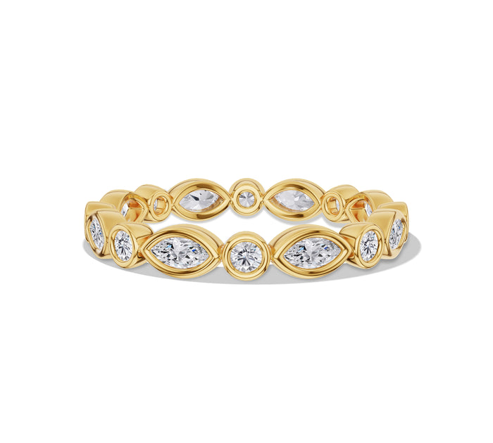 Alternating Round Marquise Bezel Wedding Band