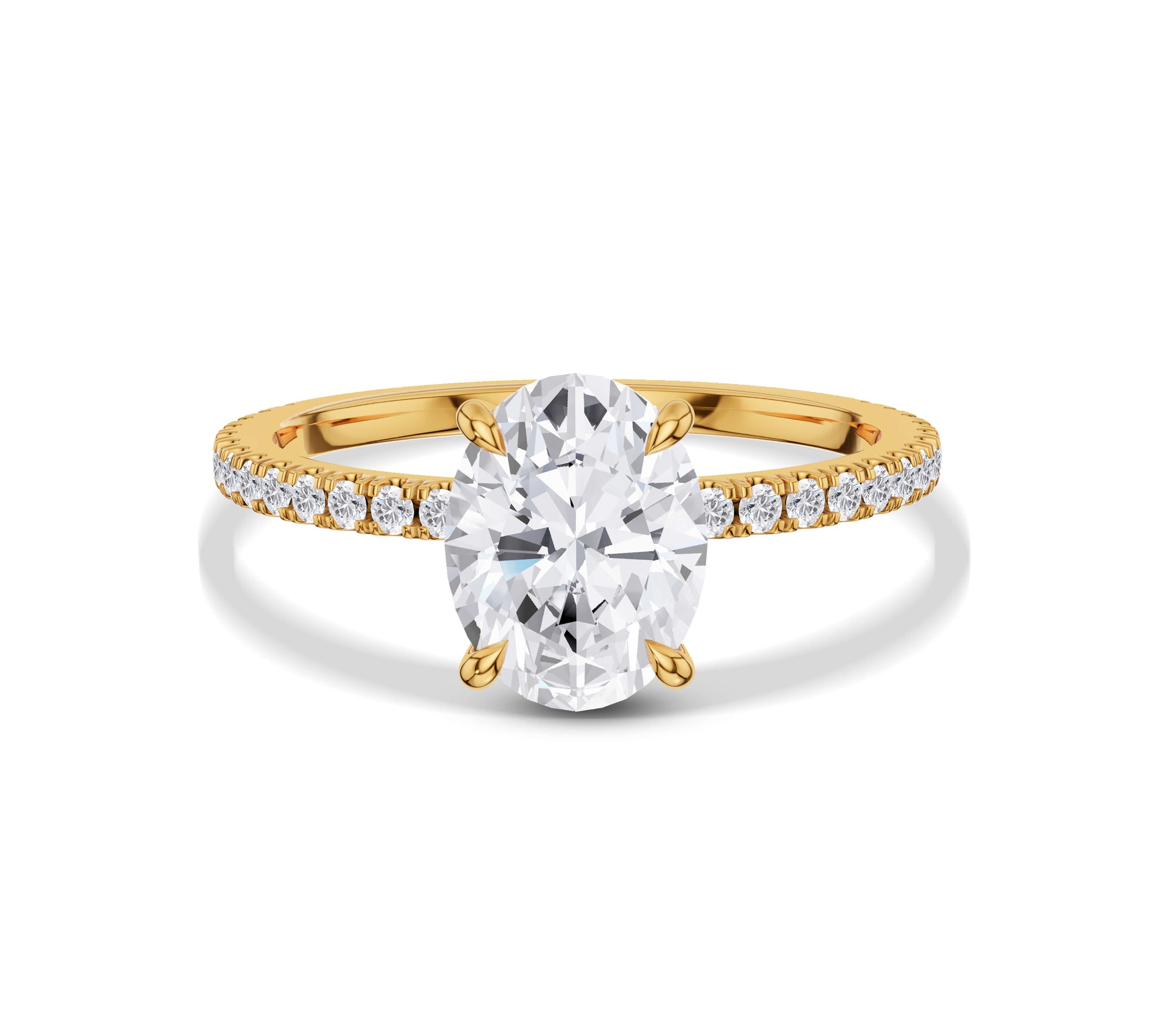 Floating solitaire diamond ring with hidden halo setting