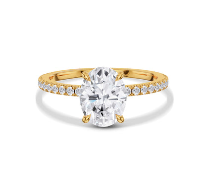 Floating solitaire diamond ring with hidden halo setting