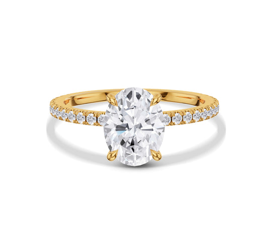 Floating solitaire diamond ring with hidden halo setting