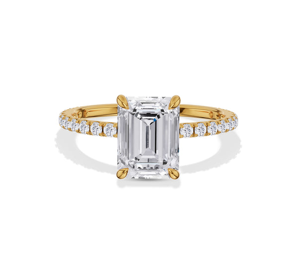Pave Diamond Emerald Cut Engagement Ring