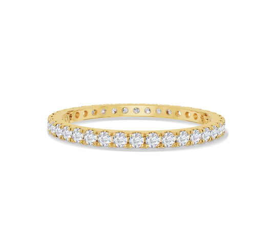 Yellow gold eternity ring with round brilliant cut diamonds