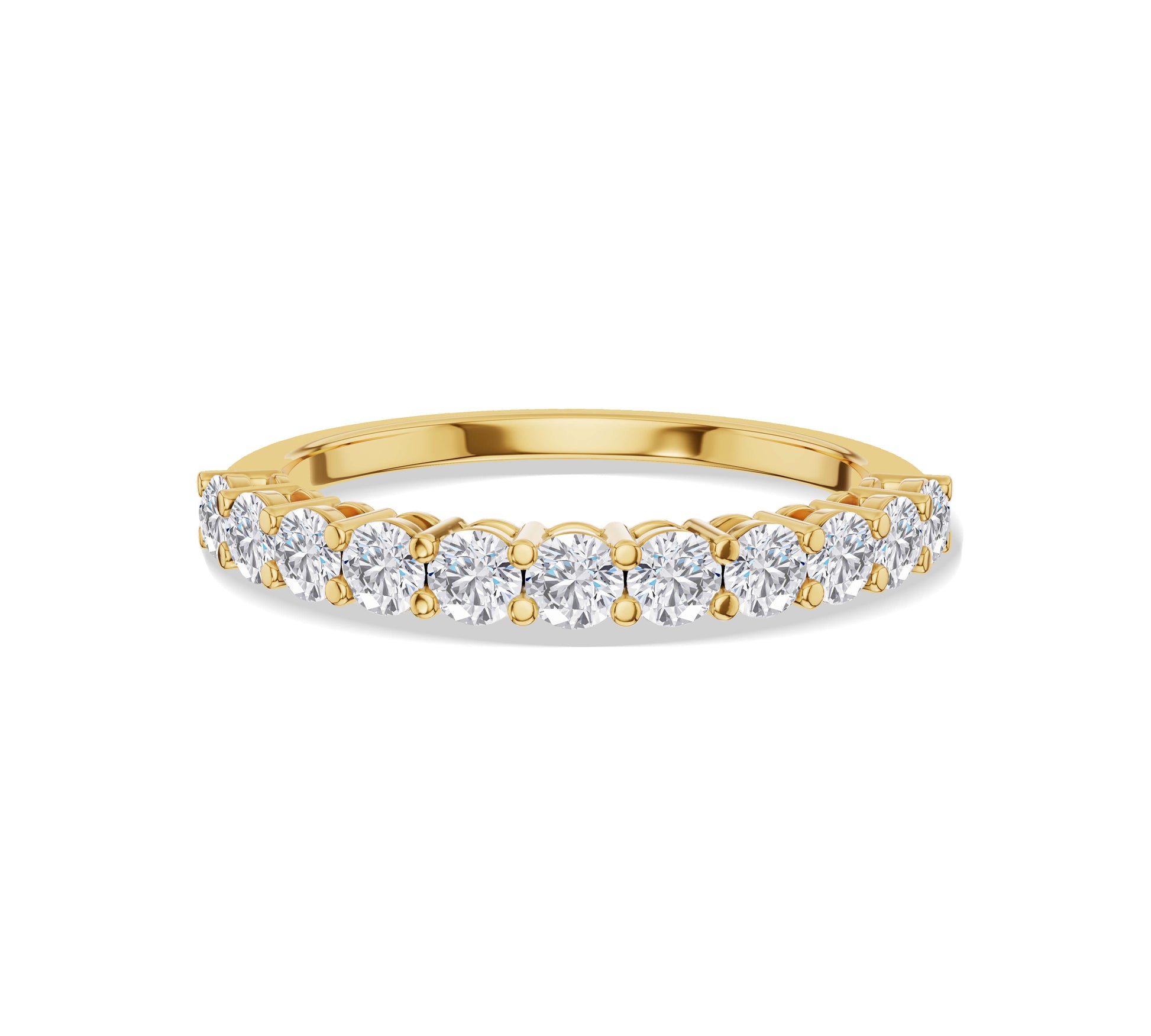 Yellow gold half eternity ring with round diamonds