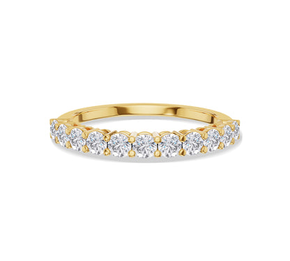 Yellow gold half eternity ring with round diamonds