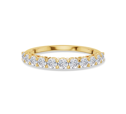 Yellow gold half eternity ring with round diamonds