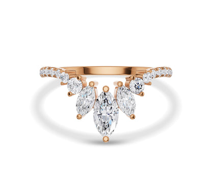 Tapered diamond cluster ring with marquise centerpiece rose gold