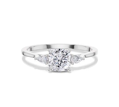 cushion cut engagement rings on hand