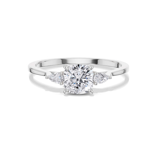 cushion cut engagement rings on hand