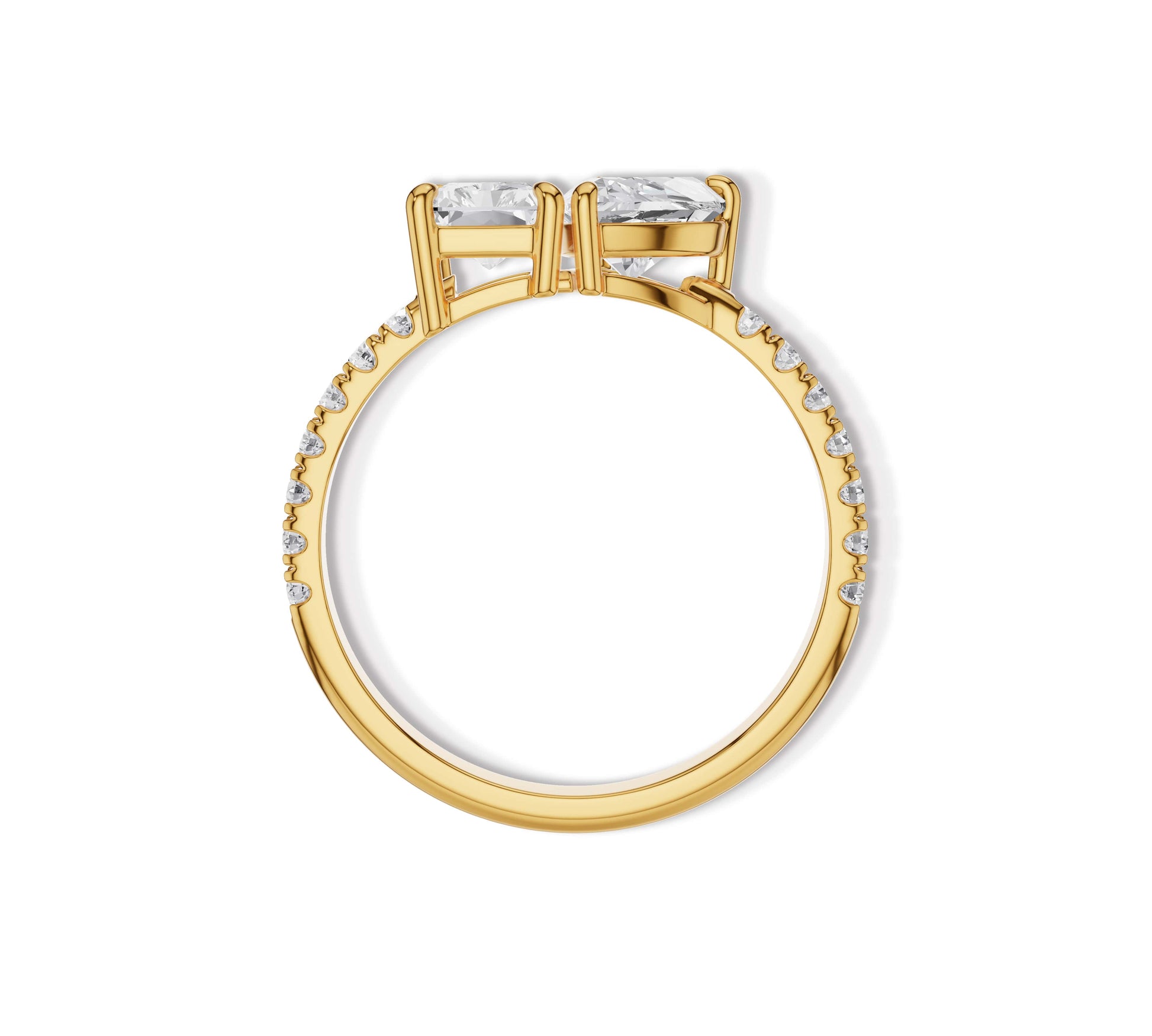 Two stone radiant heart cut ring