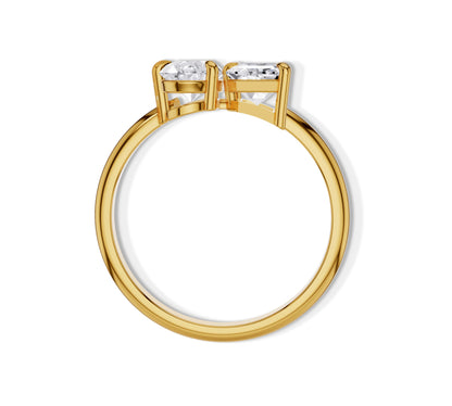 18K yellow gold Toi et Moi ring with contrasting diamond shapes