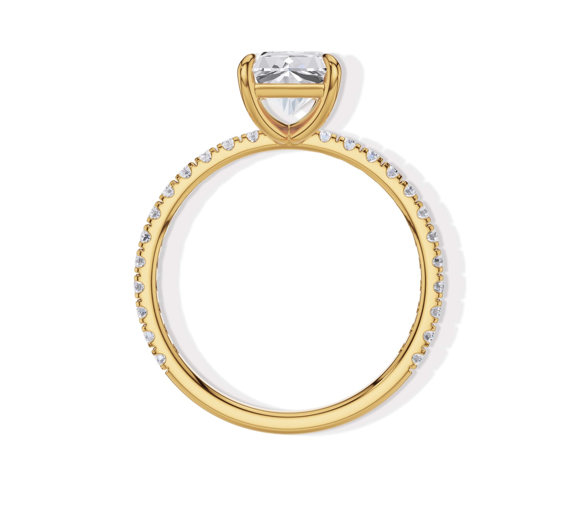 Elegant radiant engagement ring with shimmering sides