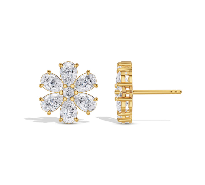 Pear Diamond Floral Stud Earrings