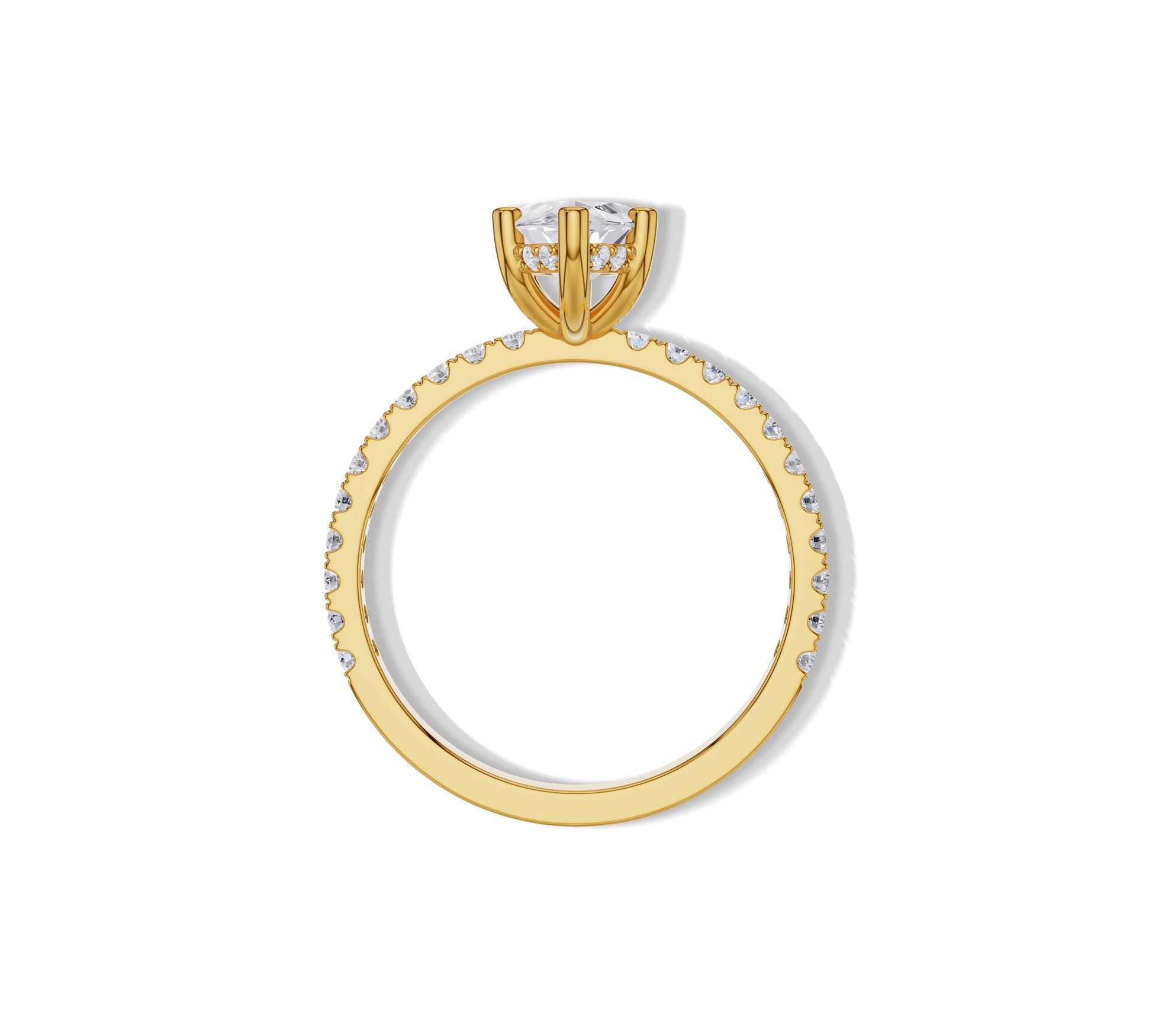 Elegant yellow gold band with floating marquise lab diamond