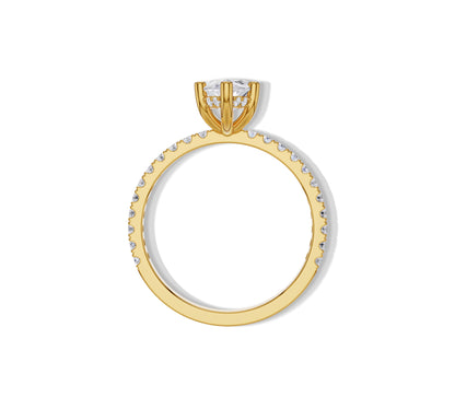Elegant yellow gold band with floating marquise lab diamond