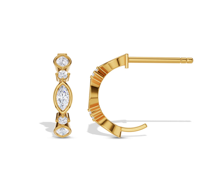 Bezel Set Diamond Half Hoop Earrings