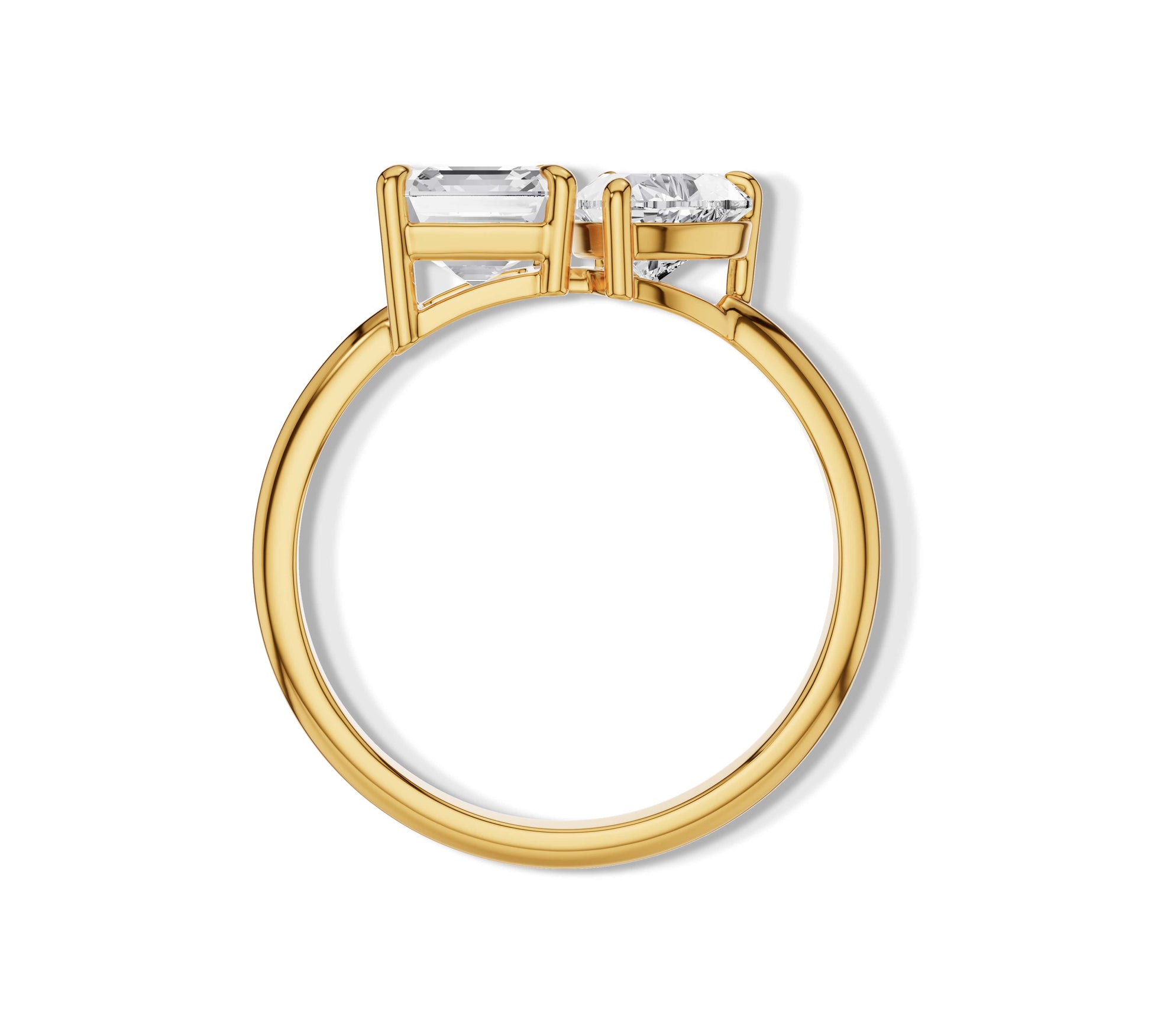 Romantic Toi et Moi design with heart and asscher lab diamonds in gold