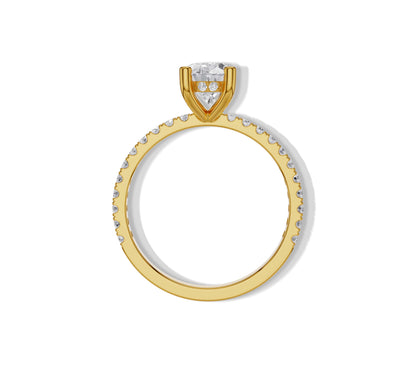 Elegant yellow gold band with floating oval lab diamond
