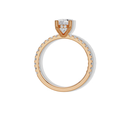 Floating oval solitaire in rose tone with hidden halo