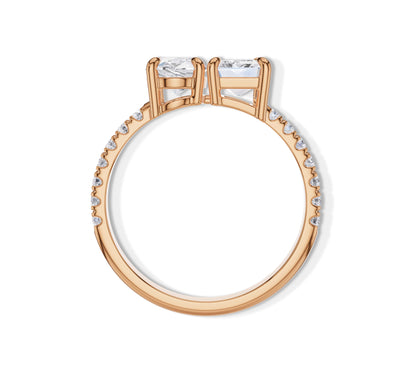 Designer rose gold ring with pave setting and dual diamond cuts