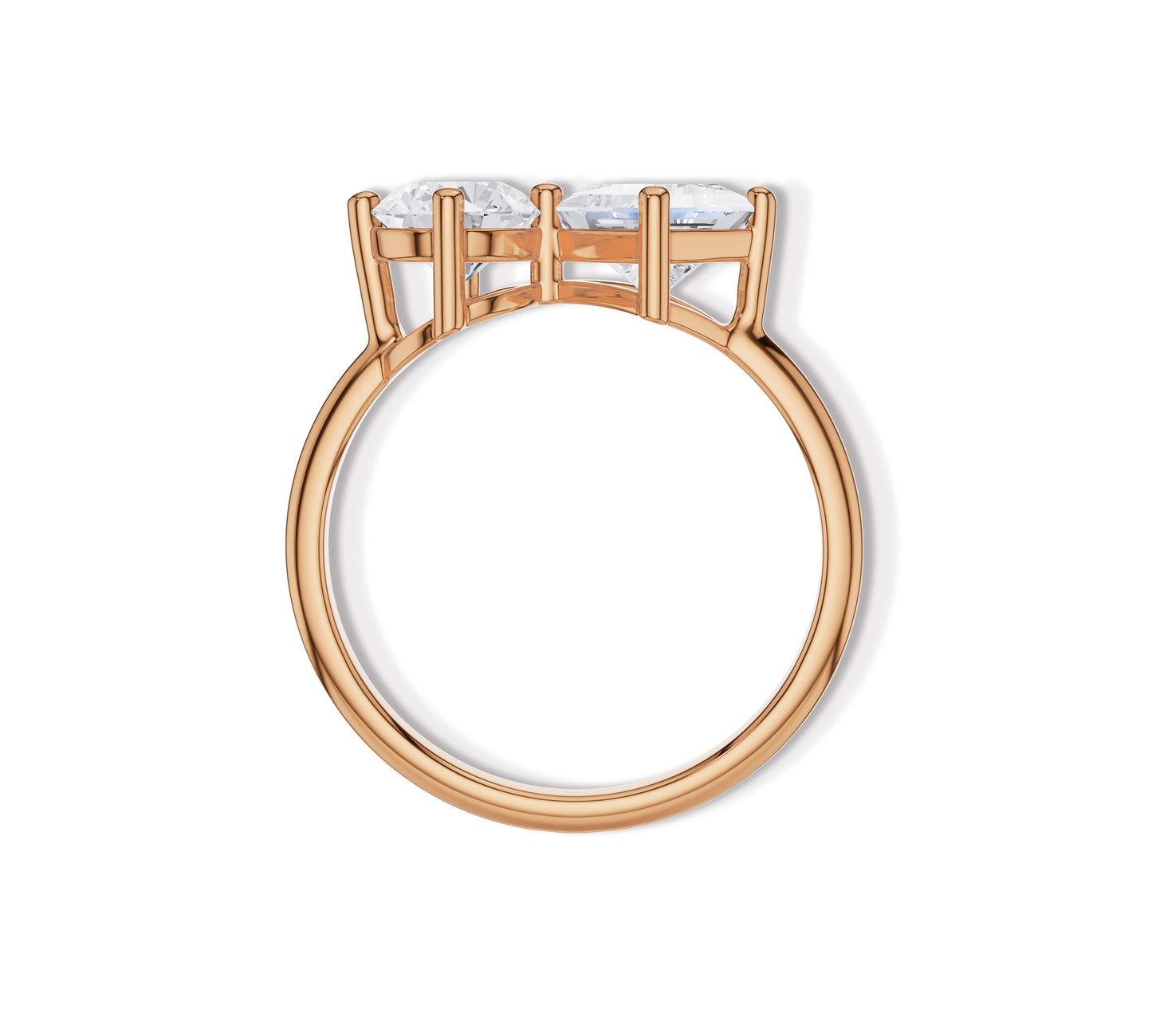 Princess and round diamond Toi et Moi ring