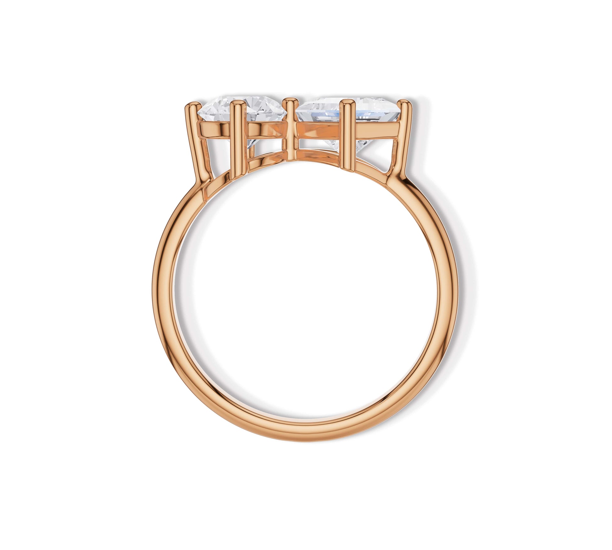 Princess and round diamond Toi et Moi ring