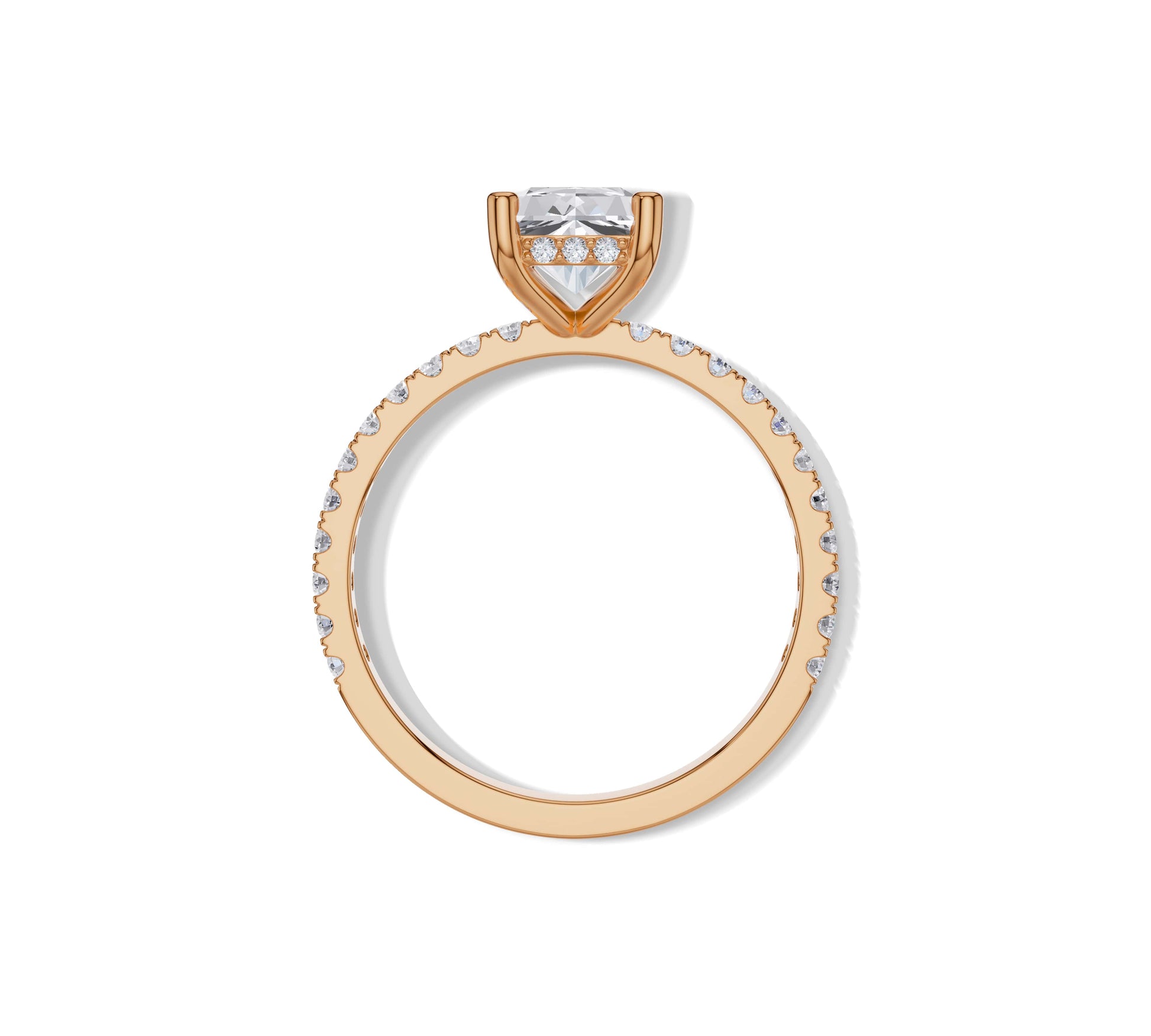 Elegant rose gold ring with radiant center and hidden halo sparkle