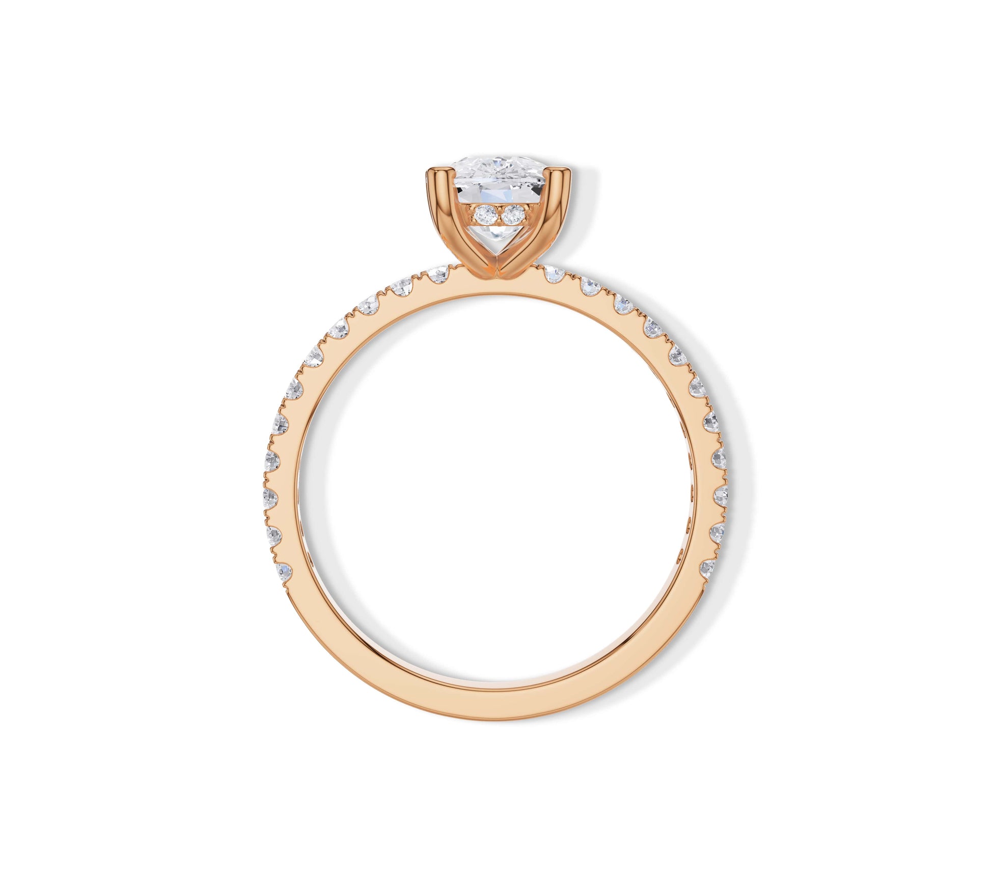 Romantic rose gold pavé cushion cut engagement ring