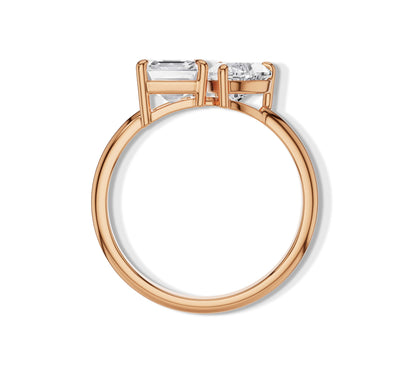 Rose gold Toi et Moi style with lab grown stones in artistic setting