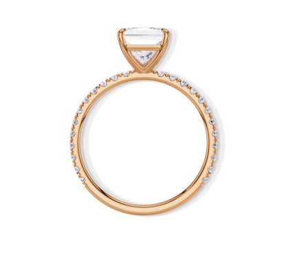 Rose gold pavé band ring with pear shaped diamond