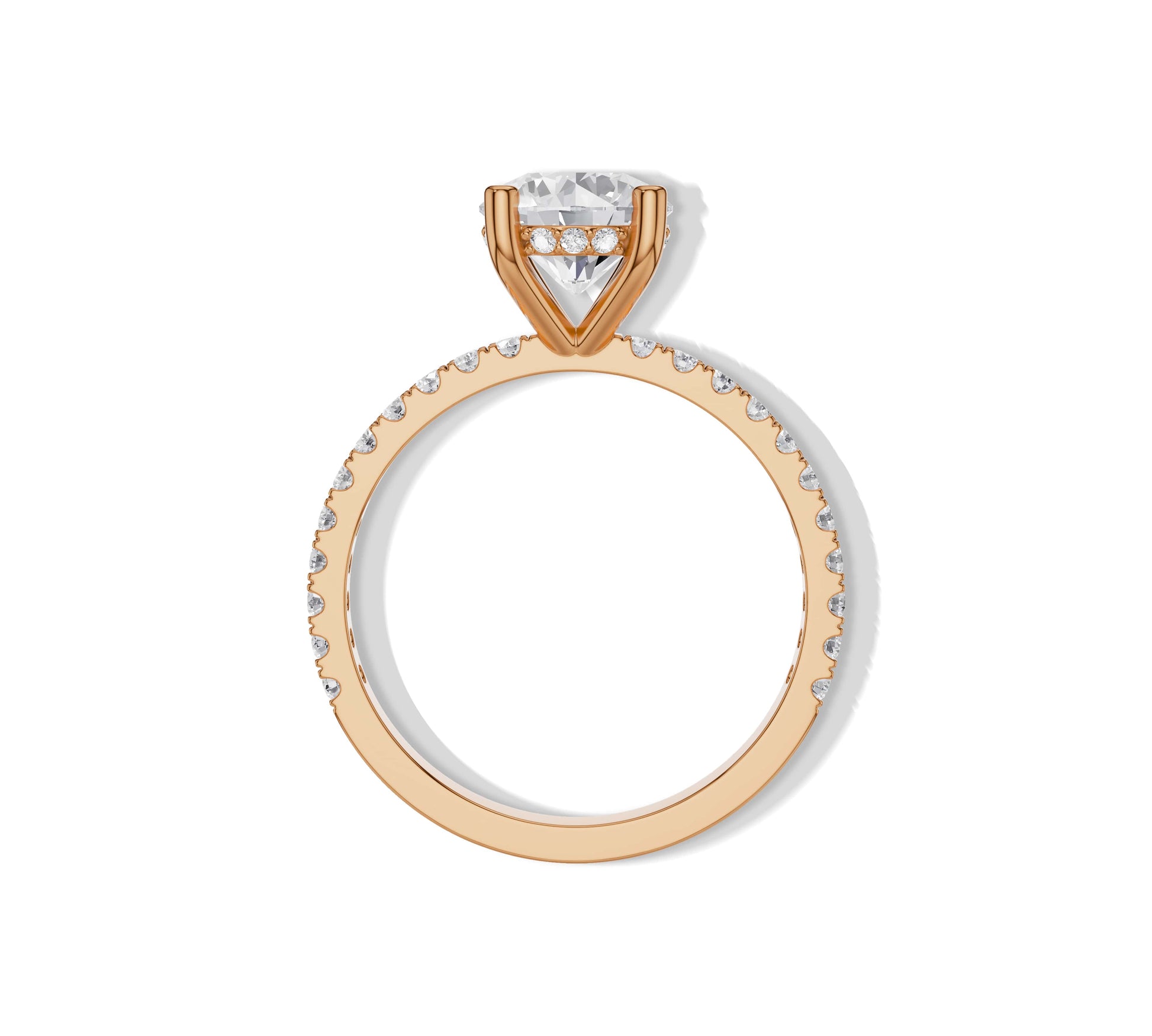 Hidden halo design with round diamond in rose gold