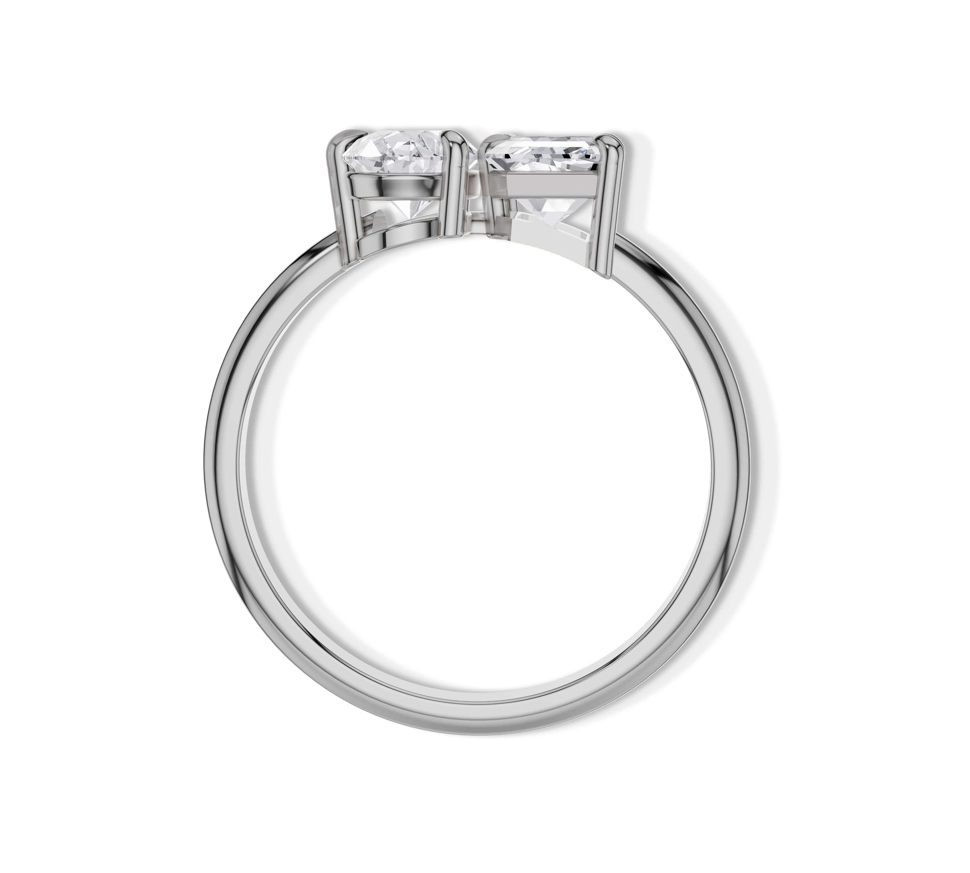 White gold diamond open band with emerald and pear shapes
