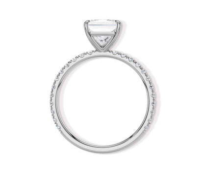 Pavé set princess shaped engagement ring in white gold