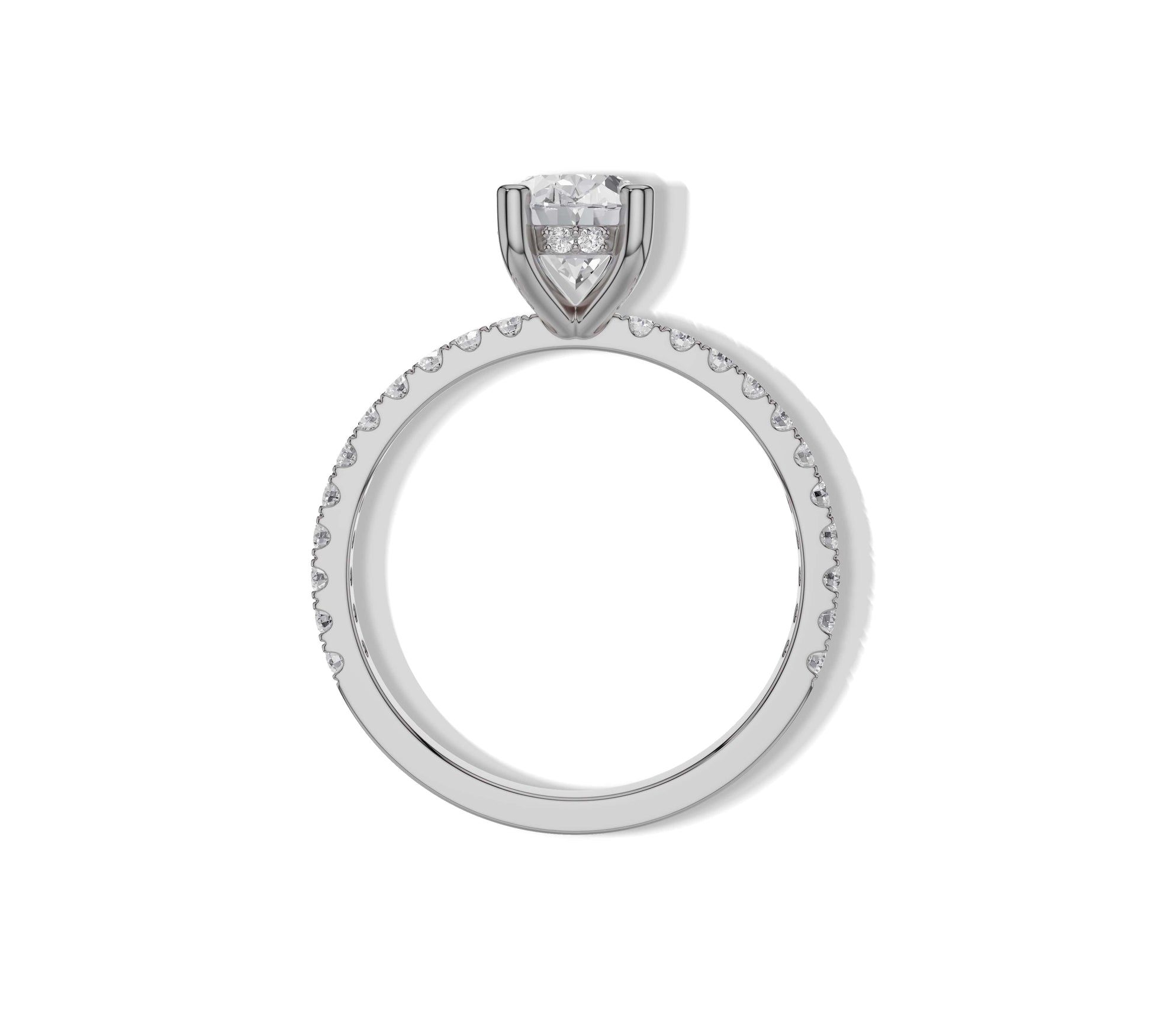 Floating oval diamond ring in sleek white gold