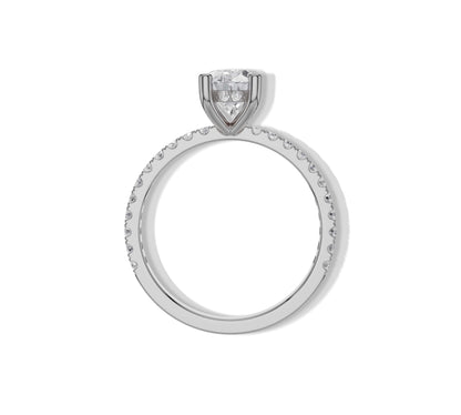 Floating oval diamond ring in sleek white gold