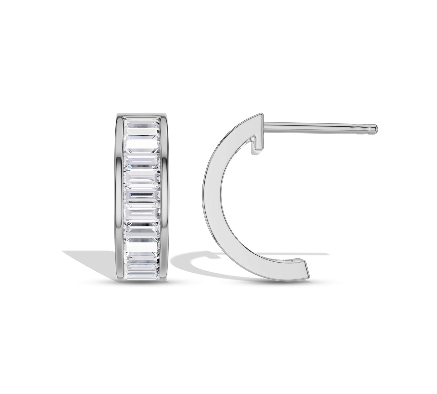 Baguette Diamond Half Hoop Earrings