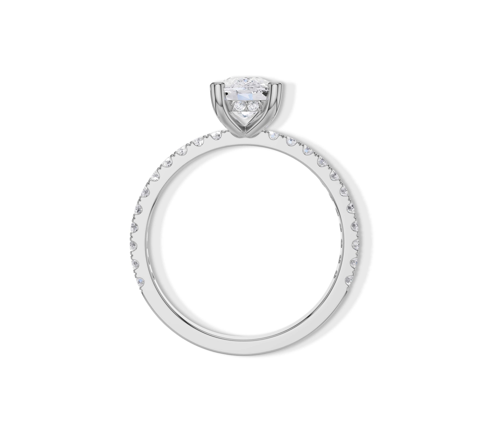 Modern white gold engagement ring with cushion diamond