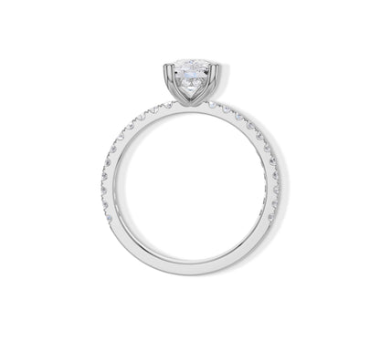 Modern white gold engagement ring with cushion diamond