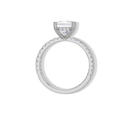 Pavé band ring with princess center in white gold