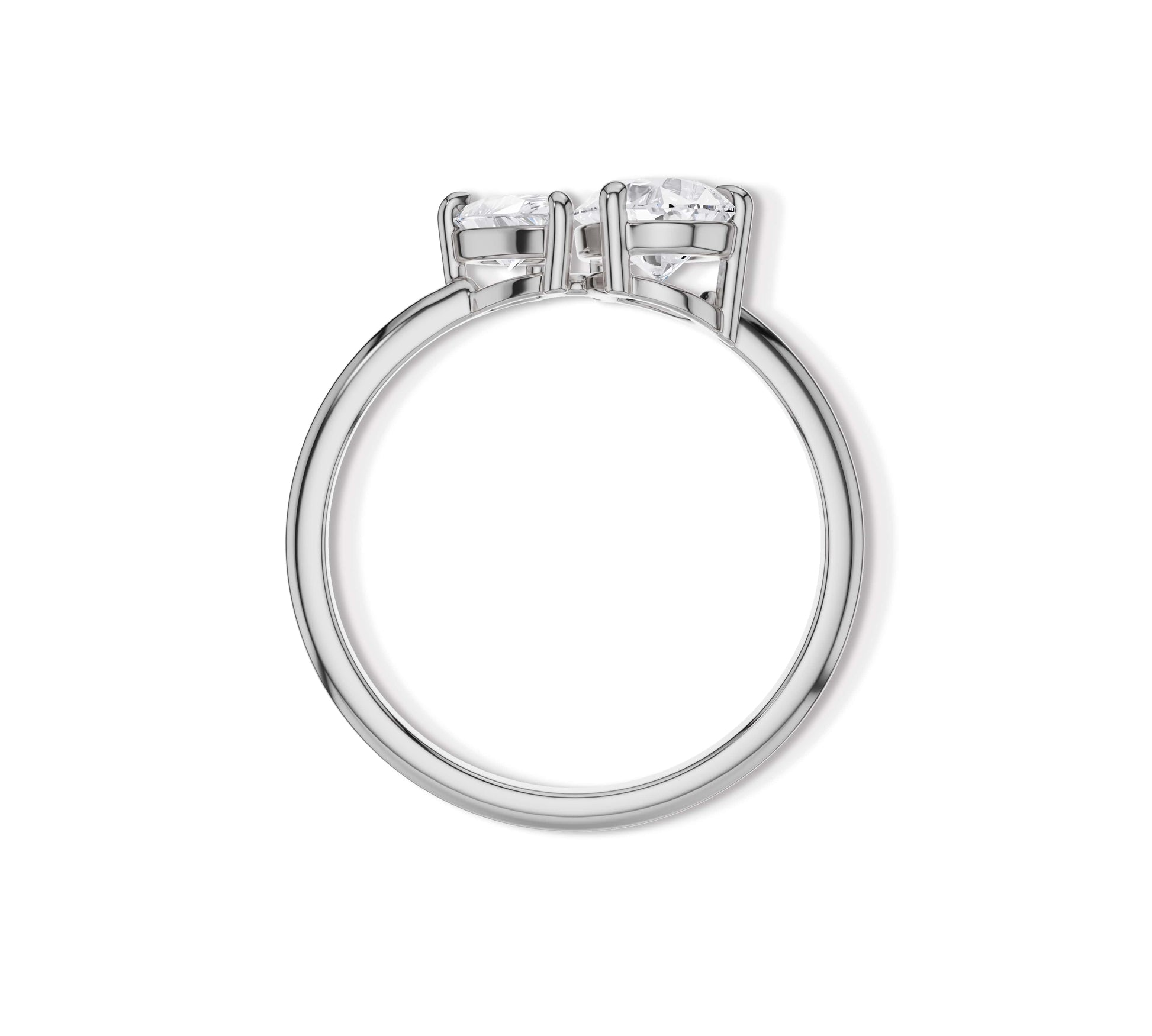 Statement white gold open ring with two pear moissanites