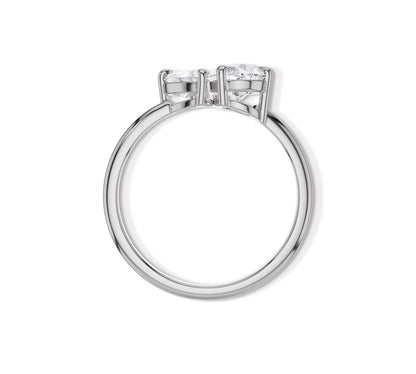 Statement white gold open ring with two pear moissanites