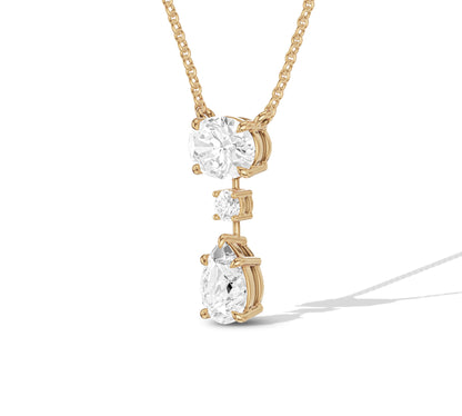 Three stone drop necklace in gold