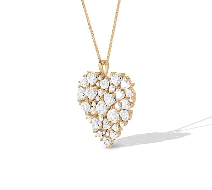 Clustered Heart Diamond Pendant in Yellow Gold