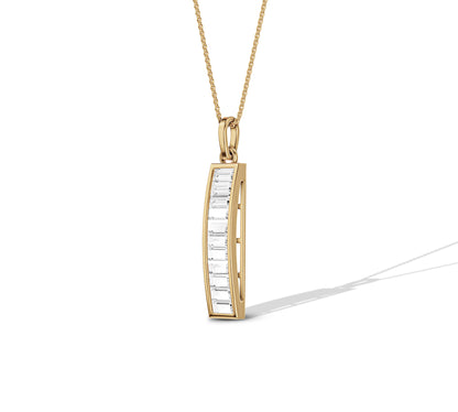 14K gold chain with elongated baguette diamond bar