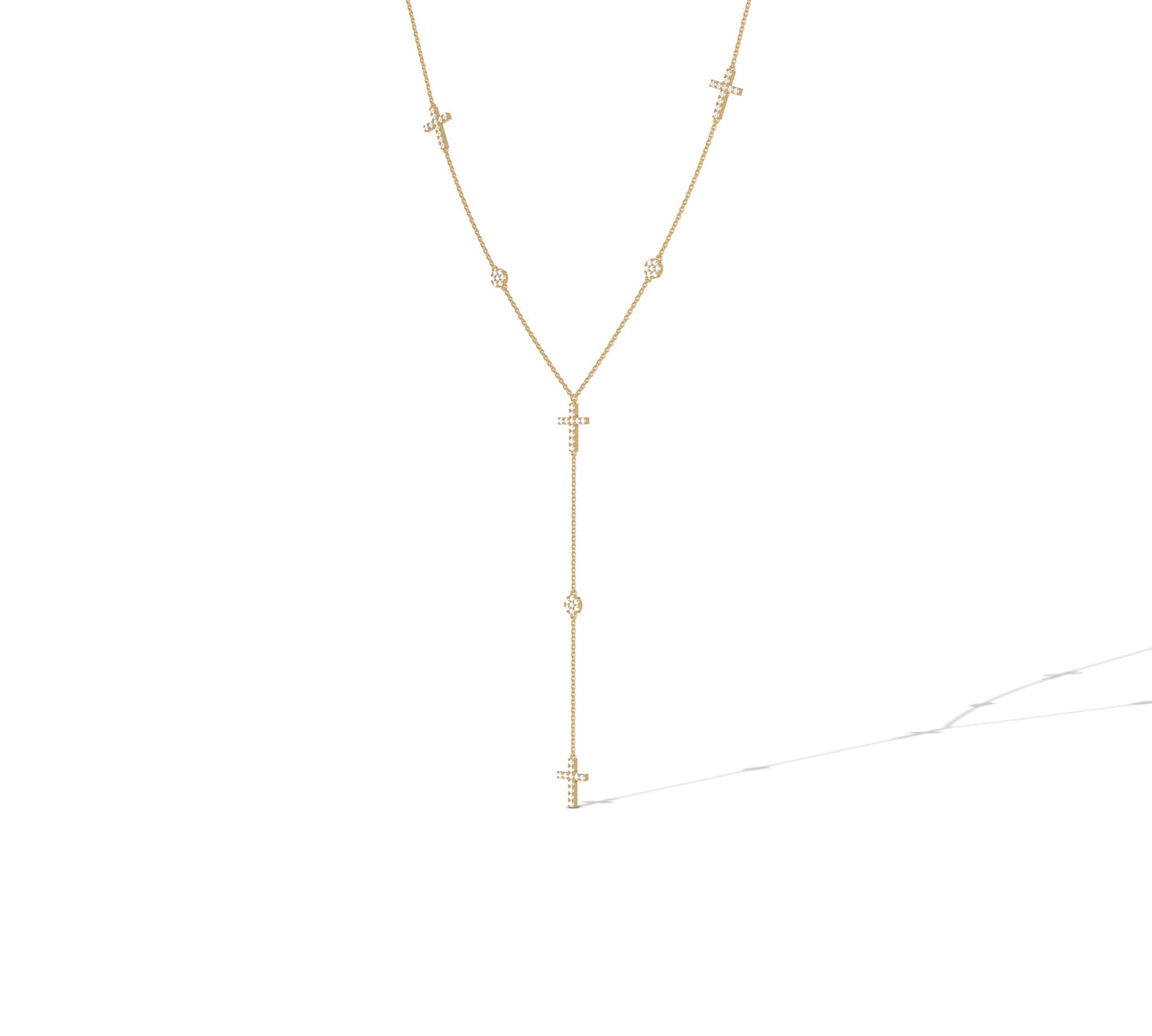 14K yellow gold layered Y-shaped cross necklace
