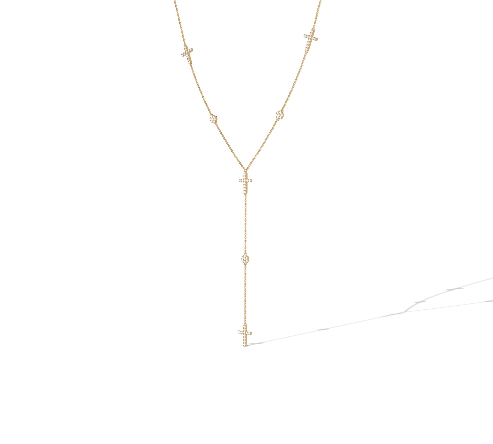 14K yellow gold layered Y-shaped cross necklace