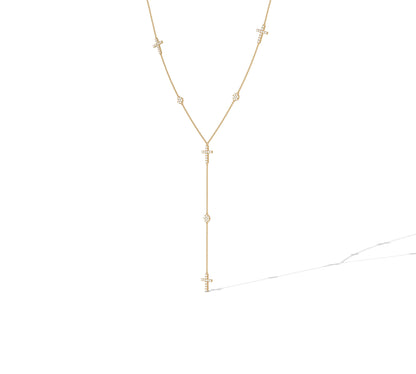 14K yellow gold layered Y-shaped cross necklace