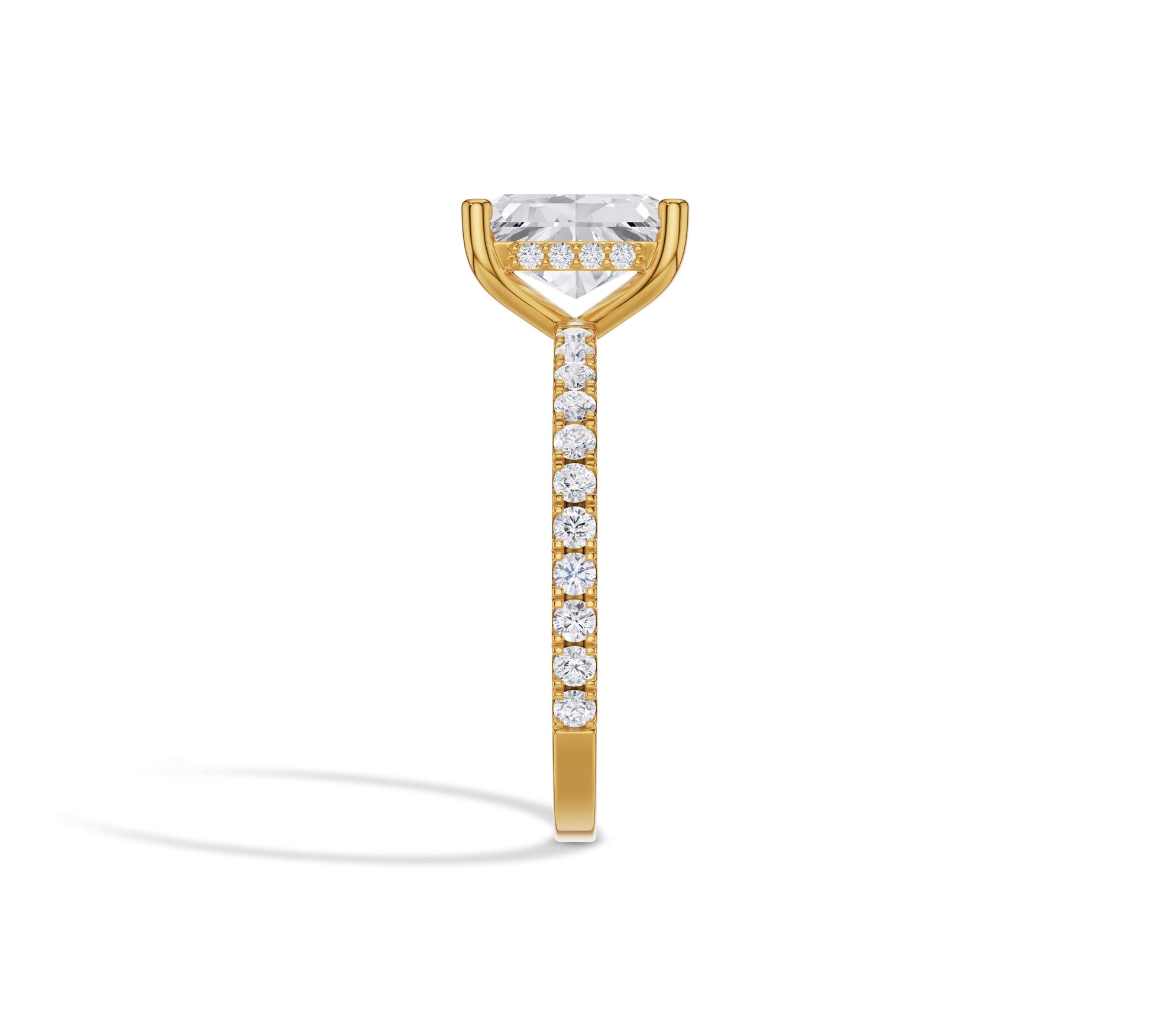 Sparkling radiant cut lab diamond ring in yellow gold setting