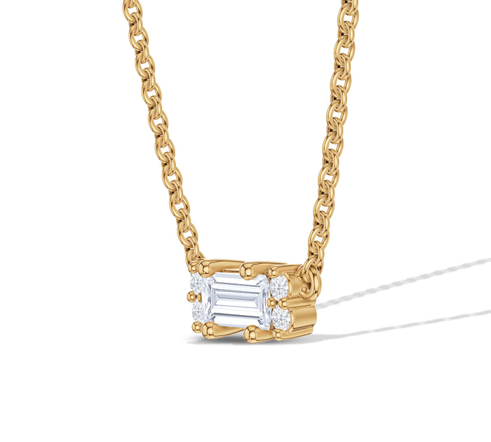 Baguette and Round Diamond Gold Minimalist Necklace
